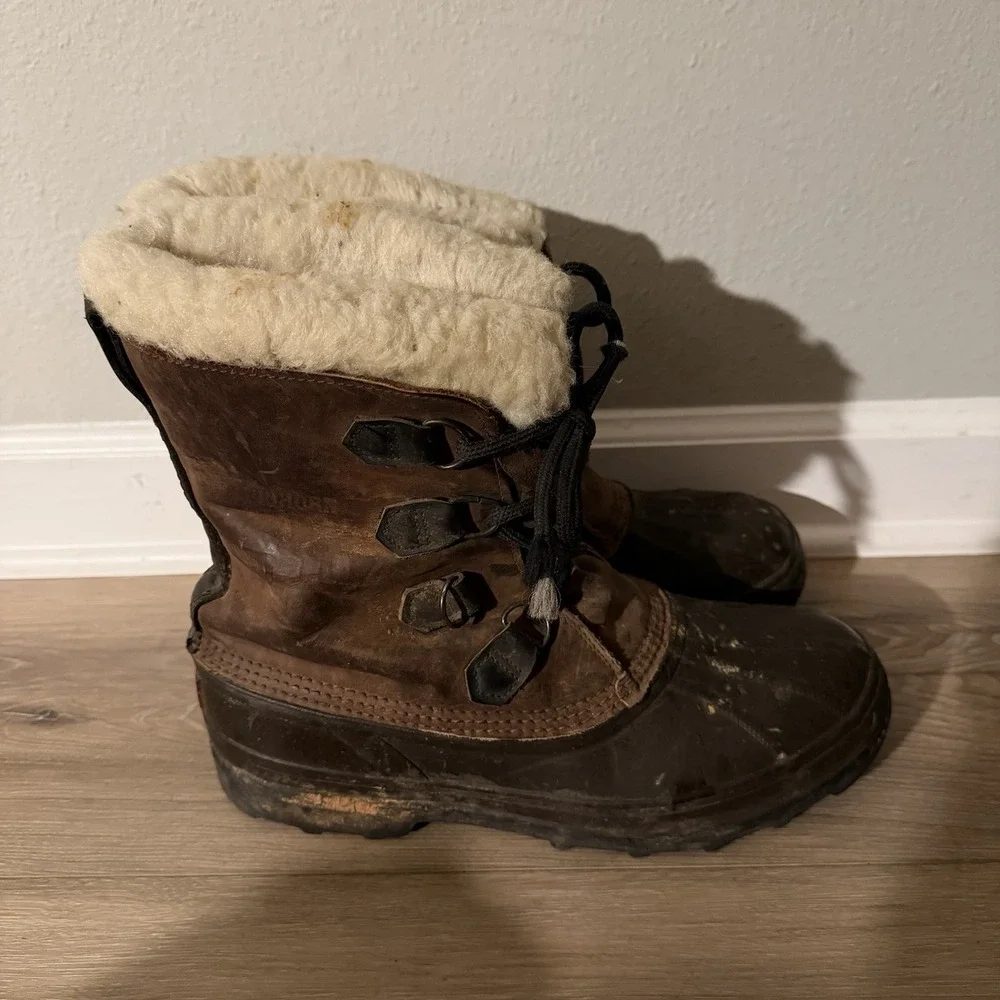Sorel Boots Mens 11 Brown Leather Big Horn Felt Kaufman Snow‎ Waterproof Winter